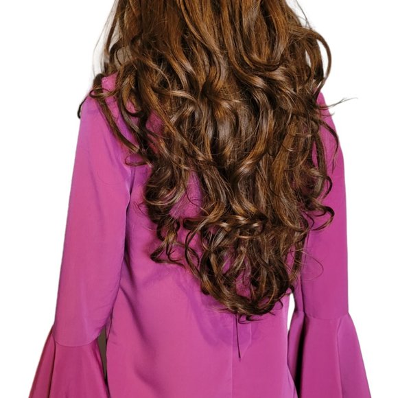 H by HALSTON Magenta Colored Bell Sleeve Tie-Back Blouse  Size SMALL - Picture 4 of 5